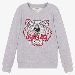KENZO KIDS-سويتشيرت تينز بناتي قطن لون رمادي | Childrensalon Outlet