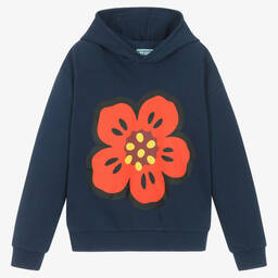 KENZO KIDS-Teen Navy Blue Cotton Boke Flower Hoodie | Childrensalon Outlet