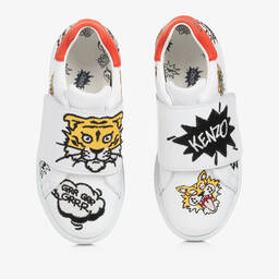 KENZO KIDS-ترينرز بشريط لاصق جلد لون أبيض | Childrensalon Outlet
