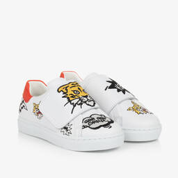 KENZO KIDS-ترينرز بشريط لاصق جلد لون أبيض | Childrensalon Outlet
