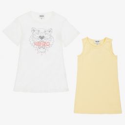 KENZO KIDS-Yellow 2-in-1 Mesh Tiger Dress | Childrensalon Outlet