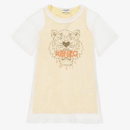 KENZO KIDS-Yellow 2-in-1 Mesh Tiger Dress | Childrensalon Outlet
