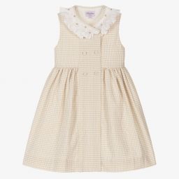 Kidiwi-Beige Gingham Smocked Dress  | Childrensalon Outlet