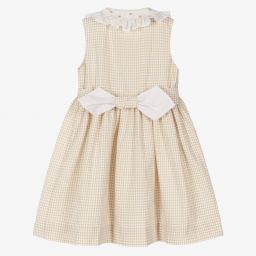 Kidiwi-Beige Gingham Smocked Dress  | Childrensalon Outlet