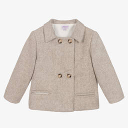 Kidiwi-Beige Herringbone Tweed Jacket | Childrensalon Outlet