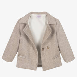 Kidiwi-Beige Herringbone Tweed Jacket | Childrensalon Outlet