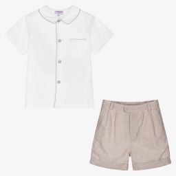 Kidiwi-Boys Beige Linen Shorts Set | Childrensalon Outlet