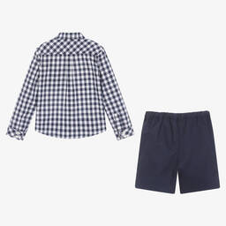 Kidiwi-Boys Blue Gingham Cotton Shorts Set | Childrensalon Outlet