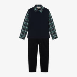 Kidiwi-Boys Blue Tartan Trouser Ensemble | Childrensalon Outlet