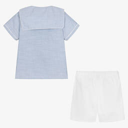 Kidiwi-Boys Blue & White Cotton Shorts Set | Childrensalon Outlet