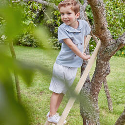 Kidiwi-Boys Blue & White Cotton Shorts Set | Childrensalon Outlet
