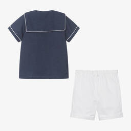 Kidiwi-Boys Blue & White Cotton Shorts Set | Childrensalon Outlet
