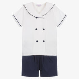 Kidiwi-Boys Ivory & Blue Sailor Suit | Childrensalon Outlet