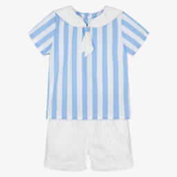 Kidiwi-Boys Nautical Blue Cotton Ensemble | Childrensalon Outlet