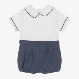 Kidiwi-Boys Navy Blue Cotton Shorts Set | Childrensalon Outlet