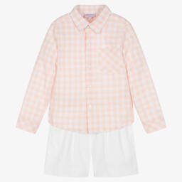 Kidiwi-Boys Pink & White Cotton Shorts Set | Childrensalon Outlet