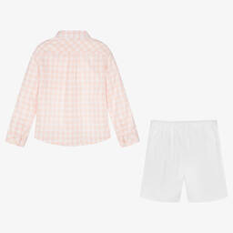 Kidiwi-Boys Pink & White Cotton Shorts Set | Childrensalon Outlet
