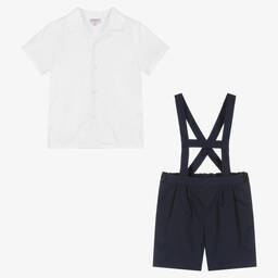 Kidiwi-Boys White & Blue Cotton Shorts Set | Childrensalon Outlet