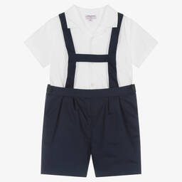 Kidiwi-Boys White & Blue Cotton Shorts Set | Childrensalon Outlet