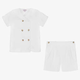 Kidiwi-Boys White Cotton Shorts Set | Childrensalon Outlet