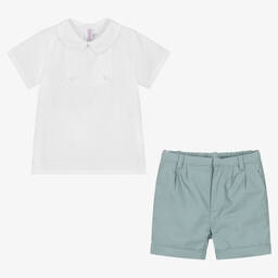 Kidiwi-Boys White & Green Shorts Set | Childrensalon Outlet