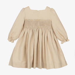 Kidiwi-Girls Beige Smocked Dress | Childrensalon Outlet