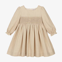 Kidiwi-Girls Beige Smocked Dress | Childrensalon Outlet