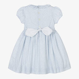 Kidiwi-Girls Blue Cotton Smocked Floral Dress | Childrensalon Outlet