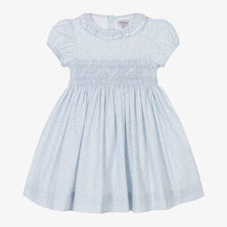 Kidiwi-Girls Blue Cotton Smocked Floral Dress | Childrensalon Outlet