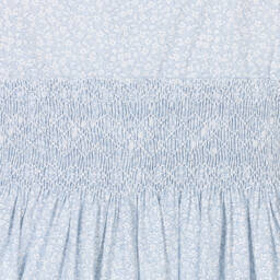 Kidiwi-Girls Blue Cotton Smocked Floral Dress | Childrensalon Outlet