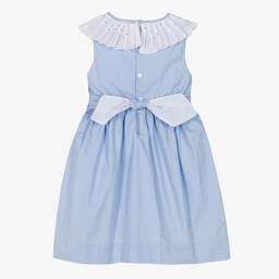 Kidiwi-Голубое хлопковое платье с гофрированным воротником | Childrensalon Outlet