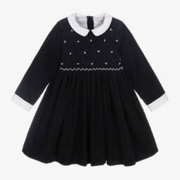 Kidiwi-Girls Blue Smocked Corduroy Frock | Childrensalon Outlet