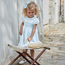 Kidiwi-Girls Blue Smocked Plumeti Dress | Childrensalon Outlet