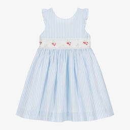 Kidiwi-Girls Blue Striped Cotton Smocked Dress | Childrensalon Outlet