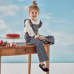 Kidiwi-Girls Green Tartan Dungarees | Childrensalon Outlet