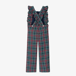 Kidiwi-Girls Green Tartan Dungarees | Childrensalon Outlet