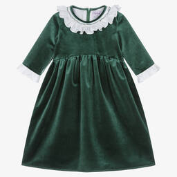 Kidiwi-Girls Green Velvet Smocked Collar Dress | Childrensalon Outlet