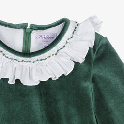 Kidiwi-Girls Green Velvet Smocked Collar Dress | Childrensalon Outlet