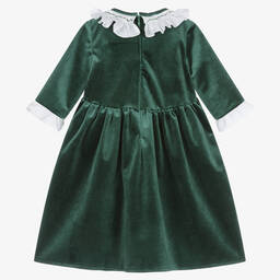 Kidiwi-Girls Green Velvet Smocked Collar Dress | Childrensalon Outlet