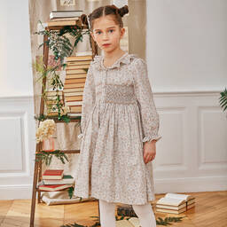 Kidiwi-Girls Ivory Cotton Smocked Floral Dress | Childrensalon Outlet