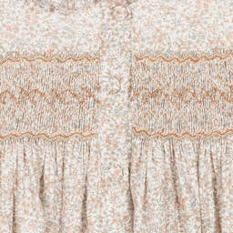 Kidiwi-Girls Ivory Cotton Smocked Floral Dress | Childrensalon Outlet