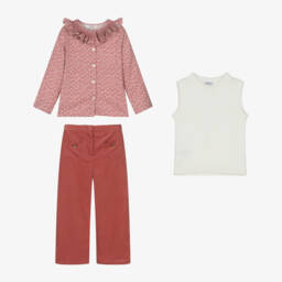 Kidiwi-Girls Ivory & Terracotta Trousers Ensemble | Childrensalon Outlet
