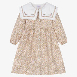 Kidiwi-Girls Pale Pink Cotton Floral Dress | Childrensalon Outlet