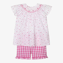 Kidiwi-Girls Pink Cotton Checked Shorts Set | Childrensalon Outlet