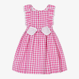 Kidiwi-Girls Pink Cotton Gingham Check Dress | Childrensalon Outlet