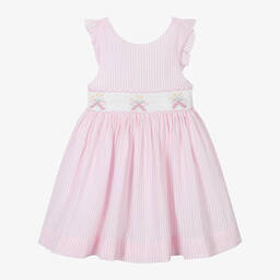 Kidiwi-Girls Pink & White Cotton Smocked Dress | Childrensalon Outlet