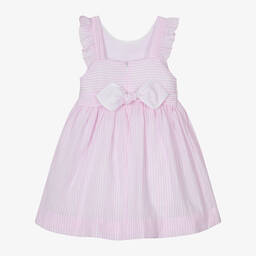 Kidiwi-Girls Pink & White Cotton Smocked Dress | Childrensalon Outlet