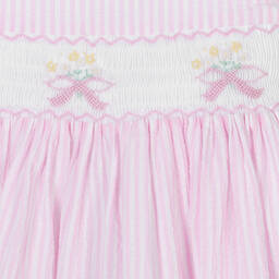 Kidiwi-Girls Pink & White Cotton Smocked Dress | Childrensalon Outlet