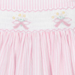 Kidiwi-Girls Pink & White Cotton Smocked Dress | Childrensalon Outlet