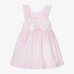 Kidiwi-Girls Pink & White Cotton Smocked Dress | Childrensalon Outlet